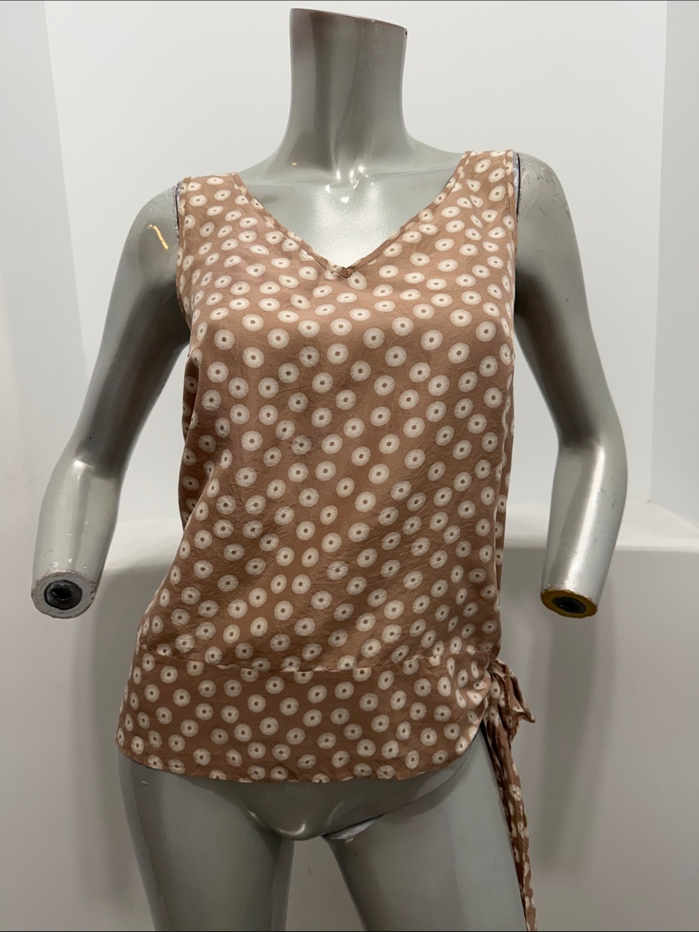 Theory Beige Polka Dot V-Neck Silk Camisole Top Size S